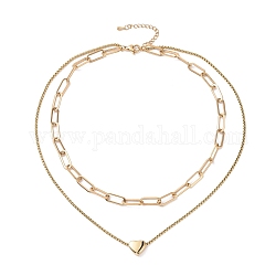 Вакуумное покрытие 304 двойная цепочка из нержавеющей стали многослойное ожерелье с сердцем из бисера для женщин, золотые, 16.34 дюйм (41.5 см)