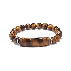 Bracelet extensible en perles d'oeil de tigre naturel, bijoux en pierres précieuses pour hommes femmes, bracelets à breloques barre rectangulaire, diamètre intérieur: 2-1/8 pouce (5.3 cm)