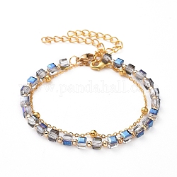 Ensembles de bracelets en perles et bracelets en chaîne, bracelets empilables, avec des chaînes câblées en laiton et des perles de verre à facettes, 304 fermoir mousqueton inox / laiton, bleu ciel, 6-7/8 pouce (17.5 cm), 7-5/8 pouce (19.5 cm), 2 pièces / kit