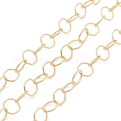 Brass Textured Hexagon Link Chains, Unwelded, with Spool, Real 18K Gold Plated, 9.5x9x1mm