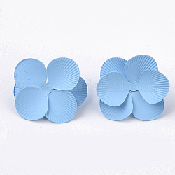 Supports de boucle d'oreille en fer peint en aérosol, avec dos de boucle d'oreille / poussoirs d'oreilles, fleur, bleu profond du ciel, 30x29~30x11mm, pin: 1 mm
