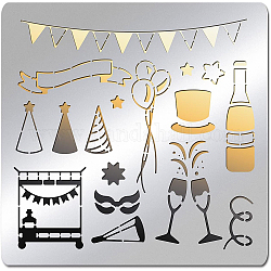 BENECREAT 6x6 inch Party Element Metal Stencil, Top Hat Banner Balloons Pattern Painting Template for Painting, Wood Burning, Pyrography