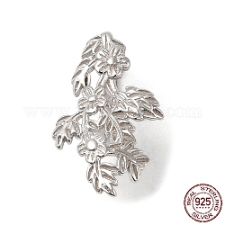 925 pince à glace en argent sterling plaqué rhodium, fleur, avec tampon s925, Platine plaqué réel, 21x13x9mm, pin: 1 mm