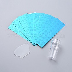 Stainless Steel Nail Art Stamping Plates, Nail Image Templates, with Silicone Seal Stamp & Scraper, Stainless Steel Color, Templates: 120x40mm, 8pcs/set