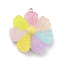 Opaque Resin Pendants, Flower Charms with Platinum Tone Iron Loops, Colorful, 36x32x10mm, Hole: 2mm