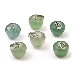 Charms de manzana profesora de fluorita verde natural, con broche de presión de latón platino, 14.5x14mm, agujero: 6.5x4 mm