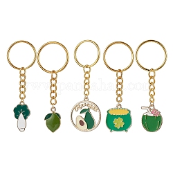Porte-clés pendentif en alliage d'émail, avec porte-clés fendus, citron/chou/noix de coco/trèfle/avocat, 7.2~8.2 cm