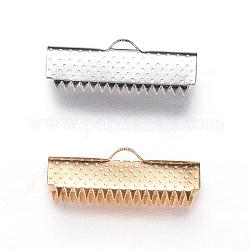 304 Stainless Steel Ribbon Crimp Ends, Rectangle, Mixed Color, 10x25mm, Hole: 3x1.5mm