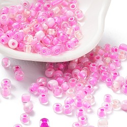6/0 perles de rocaille en verre, trou rond, ronde, couleurs intérieures et couleurs transparentes arc-en-ciel, rose, 4x3mm, Trou: 1.2mm, environ 3174 PCs / sac.