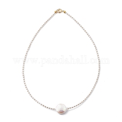Colliers de perles de graines japonaises toho, avec perles de culture d'eau douce naturelles et fermoirs à ressort en laiton, tan, 16.14 pouce (41 cm)