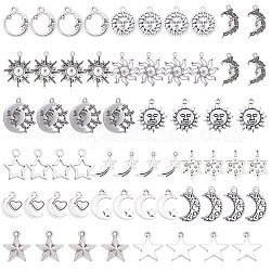 Anhänger aus tibetanischem Sunnyclue-Stil, Mond & Stern & Sonne, Antik Silber Farbe, 74x72x17 mm, 60 Stück / Karton