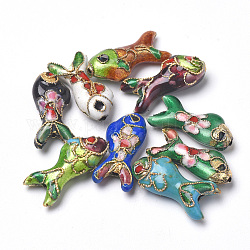 Handmade Cloisonne Perlen, Fisch, Mischfarbe, 19.5x9x5~6 mm, Bohrung: 1 mm