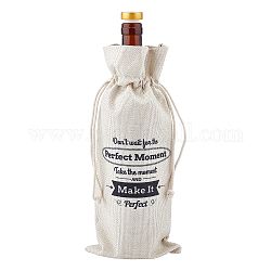 Bolsas de embalaje de vino de tela de yute, bolsa con cordón, rectángulo con la palabra, palabra, 34x15 cm