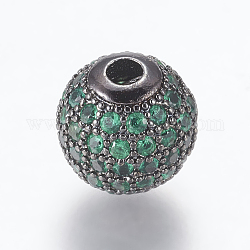 Perles de zircone cubique micro pave en Laiton, ronde, gunmetal, vert de mer, 10mm, Trou: 2mm