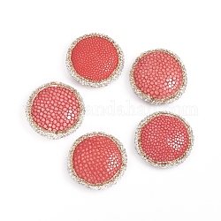 Pearl Fishskin Leather Beads, with Polymer Clay Rhinestone, Flat Round, Lt.Col.Topaz & Crystal, Red, 32~33x10~11mm, Hole: 1mm