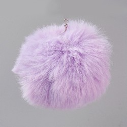 Handgemachte künstliche Kaninchenfell Pom Pom Ball bedeckt Anhänger, Fuzzy Bunny Haarballen, mit elastischer Faser, Flieder, 55~74 mm, Bohrung: 5 mm