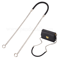 Bandoulière en corde tressée en cuir pu, avec anneau de porte à ressort en alliage de zinc et chaîne en fer, noir, 1095mm