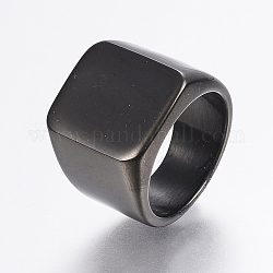 304 anillos de banda de sello de acero inoxidable para hombres, anillos de dedo de ancho de banda, Rectángulo, gunmetal, 17~22mm