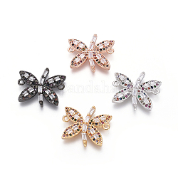 Brass Micro Pave Cubic Zirconia Links connectors, Butterfly, Colorful, Mixed Color, 16x18x2mm, Hole: 1.2mm