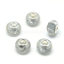 Perles européennes en alliage, Perles avec un grand trou   , avec noyaux en laiton plaqué couleur argent, facette, rondelle, Perles avec un grand trou   , couleur d'argent, 13.5~14.5x9mm, Trou: 5mm