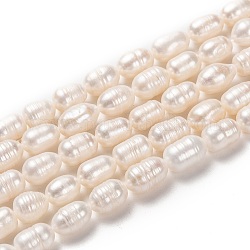 Natural Cultured Freshwater Pearl Beads Strands, Rice, Bisque, 9~11x7~8mm, Hole: 0.6mm, about 34pcs/strand, 12.80 inch(32.5cm)