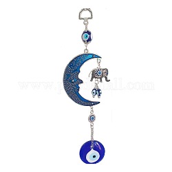 Böser Blick Mond Elefant Scheibe Amulett Glücksbringer, Wandbehang Glasanhänger Segen Schutzdekor, Blau, 230 mm