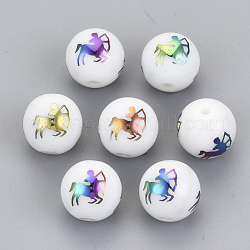 Perles en verre electroplate, rond avec motif de constellations, multi-couleur plaquée, Sagittaire, 10mm, Trou: 1.2mm