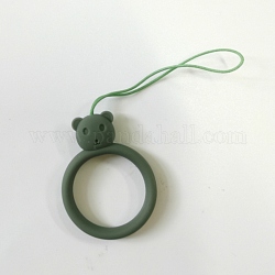 Anillo con forma de oso anillos de dedo de teléfono móvil de silicona, anillo de dedo cordones colgantes cortos, aguamarina mediana, 9.5~10 cm, anillo: 40x30x9 mm