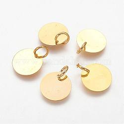 Brass Stamping Blank Tag Charms, Nickel Free, Flat Round, Golden, 12x0.25mm, Hole: 4mm