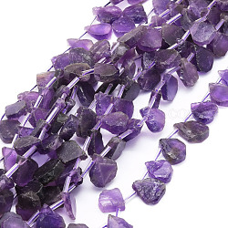 Natural Amethyst Beads Strands, Teardrop, 12~20x5~15x3~7mm, Hole: 0.8mm, about 24pcs/strand, 15.04''(38.2cm)