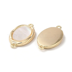 Ovale Verbindungsanhänger aus Messing, mit natürlicher weißer Schale, echtes 18k vergoldet, 18x10.5x2 mm, Bohrung: 1 mm