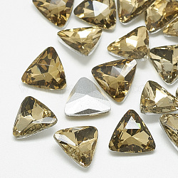Cabujones de cristal con rhinestone, espalda plateada, facetados, triángulo, café, 23x23x8mm