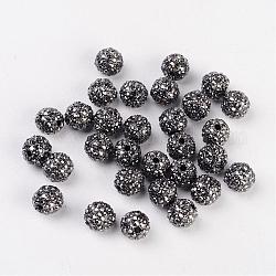 Metall-Legierung Strass Perlen, Runde, Grau, Größe: ca. 10mm Durchmesser, Bohrung: 2 mm