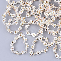 Pendentifs en plastique imitation perle ABS, avec des perles de verre transparentes, perles CCB et accessoires en laiton plaqué or, larme, blanc crème, 42x29.5x4mm, Trou: 1.5mm