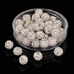 Perles de boule pavé disco , Perles de strass en argile polymère, Grade a, ronde, cristal, 6mm, Trou: 0.8mm