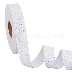 10 Yards Polyester Ribbons with Glitter Powder, Garment Accessories, White, 1 inch(25mm)