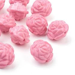 Perline acrilico opaco, fiore, rosa caldo, circa 24 mm di lunghezza, 24 mm di larghezza, 20 mm di spessore, Foro: 2 mm, circa 99pcs/500g
