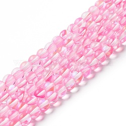 Chapelets de perles en pierre de lune synthétique, ronde, rose, 6mm, Trou: 0.8mm, Environ 63 pcs/chapelet, 14.57''~15.55'' (37~39.5 cm)
