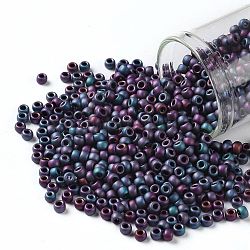 Toho perles de rocaille rondes, Perles de rocaille japonais, (705) couleur mate bleu iris givré, 8/0, 3mm, Trou: 1mm, à propos 222pcs / bouteille, 10 g / bouteille