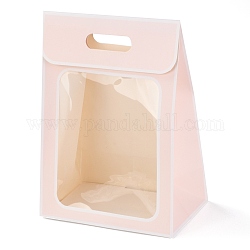 Bolsas de papel rectangulares, voltear bolsa de papel, con manija y ventana de plástico, rosa, 35x25x15 cm