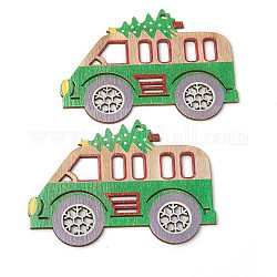 Tema navideño madera natural grandes colgantes, coche, verde, 82x114x2mm, agujero: 4 mm