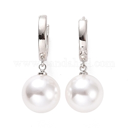 Plastic Pearl Dangle Hoop Earrings, Brass Jewelry for Women, Cadmium Free & Lead Free, Platinum, 31.5mm, Pin: 0.9mm