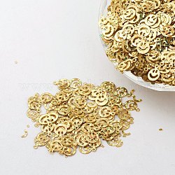 Accessori ornamentali paillette / paillettes in plastica, volto sorridente, oro, 8x6x0.1mm, Foro: 0.8 mm