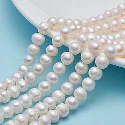 Natural Cultured Freshwater Pearl Beads Strands, Round/Oval, Natural Color, White, 8~9mm, Hole: 0.8mm, about 47pcs/strand, 14.25~14.49 inch(36.2~36.8cm)
