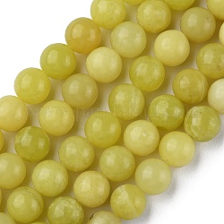 Chapelets de perles en jade citron naturel, ronde, 10mm, Trou: 1mm, Environ 36~38 pcs/chapelet, 14.88~14.96 pouce (37.8~38 cm)