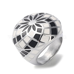 304 Stainless Steel Enamel Wide Band Rings for Women, Flower Pattern, Stainless Steel Color, US Size 7(17.3mm)
