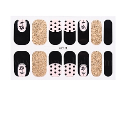 Envolturas completas pegatinas de esmalte de uñas, autoadhesivo, para diseño de calcomanías de uñas puntas de manicura decoraciones, negro, 14pcs / hoja