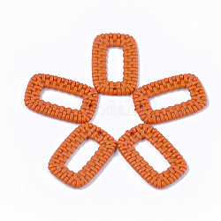 Ciondoli acrilico, modello in rattan intrecciato, rettangolo, corallo, 36.5~37x24x4mm, Foro: 1.5 mm