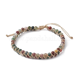 Bracelets de perles tressées rondes en agate indienne naturelle, bracelet réglable en fil de nylon, diamètre intérieur: 2-5/8~4-1/8 pouce (6.6~10.6 cm)