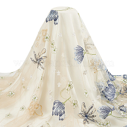 Tissu de dentelle de tulle de polyester de fleurs brodées, Accessoires de vêtement, Dodger bleu, 150x0.08 cm